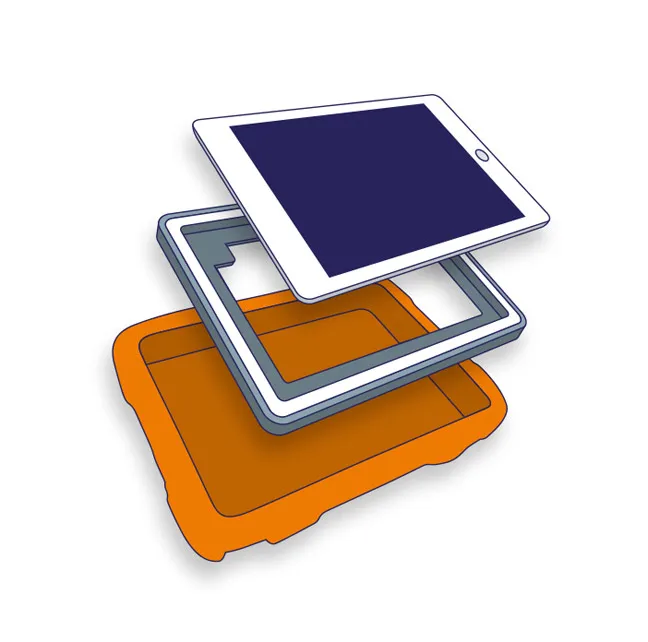 The iPad in its protective case